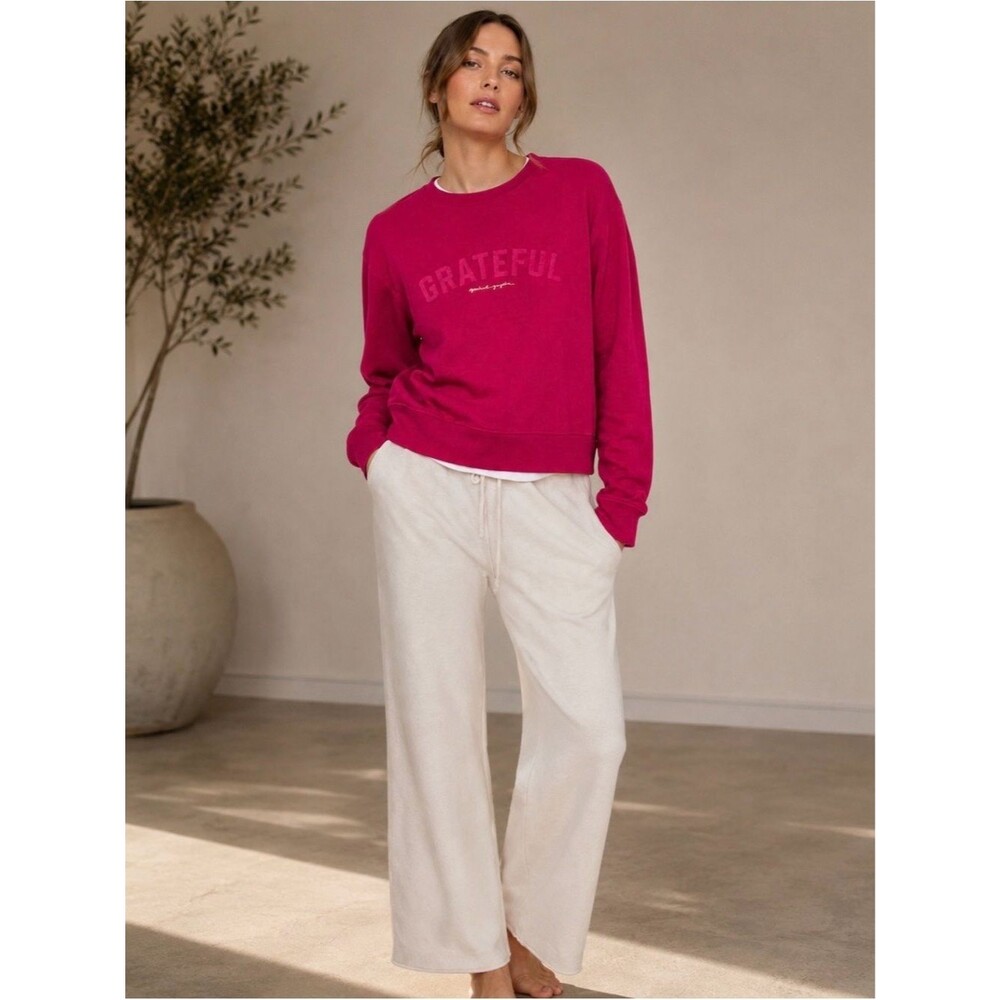Spiritual Gangster Grateful Pink Crewneck Lightweight Sweater Size L - Picture 1 of 5